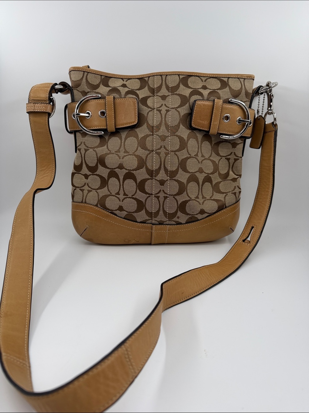 Coach Beige/Tan Signature Canvas Crossbody Shoulder Bag